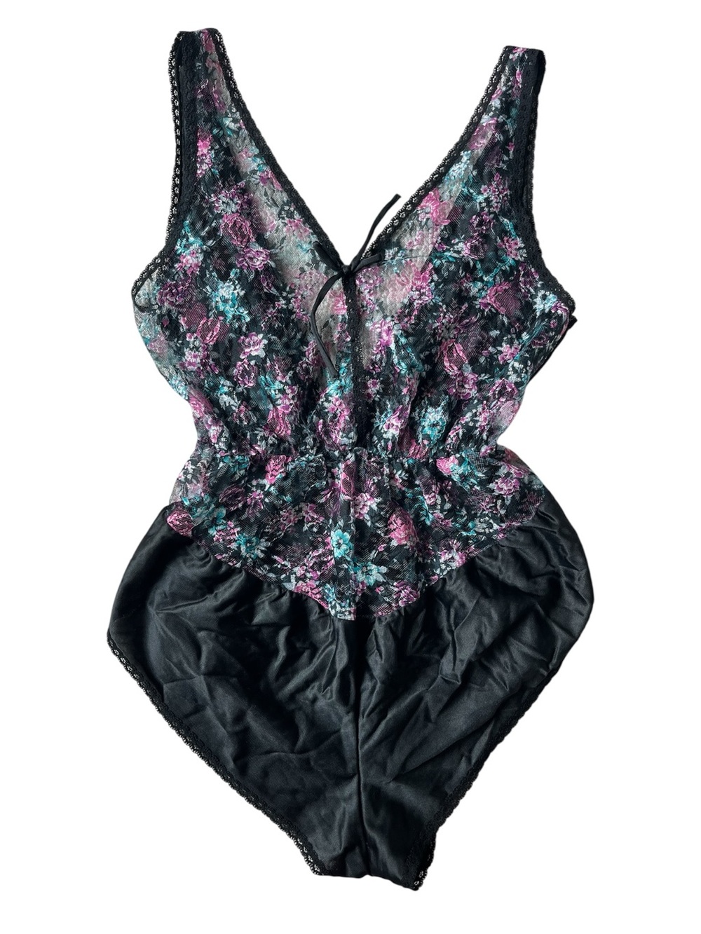 VINTAGE GLENCRAFT LINGERIE LACE FLORAL BODYSUIT WOMENS SMALL